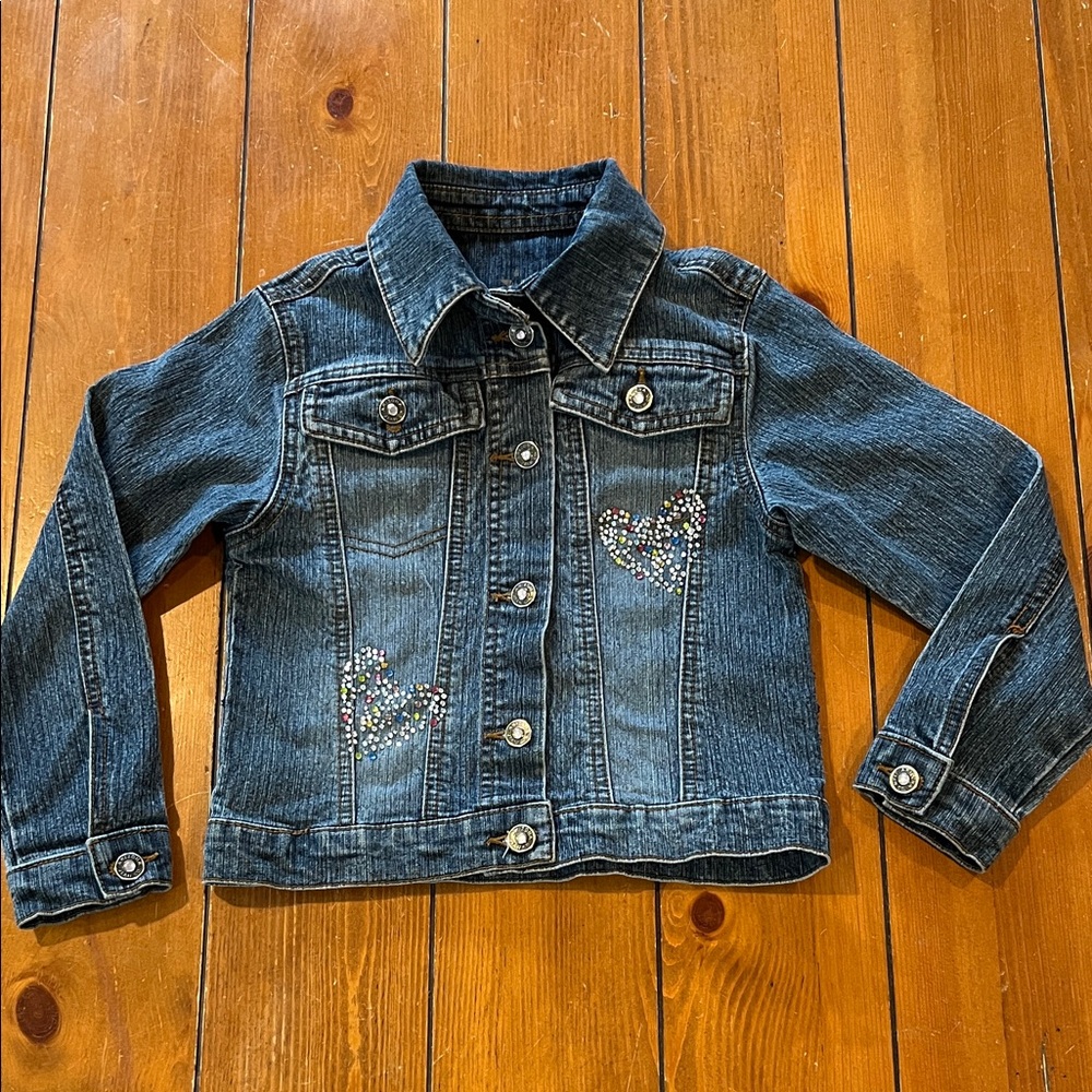 Y2K Arizona Jean Company Heart Rhinestone Embellished Denim Jacket Girls Size 6